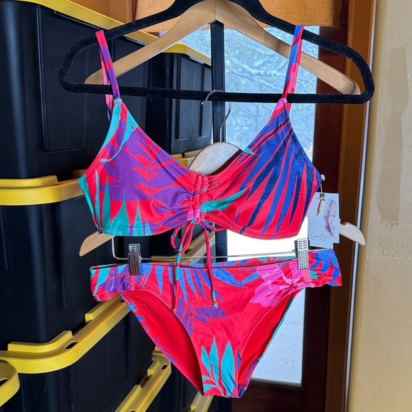 NWT Jessica Simpson Pepper Multi Tropical Bikini Set Size Small 2-Piece - Picture 2 of 13